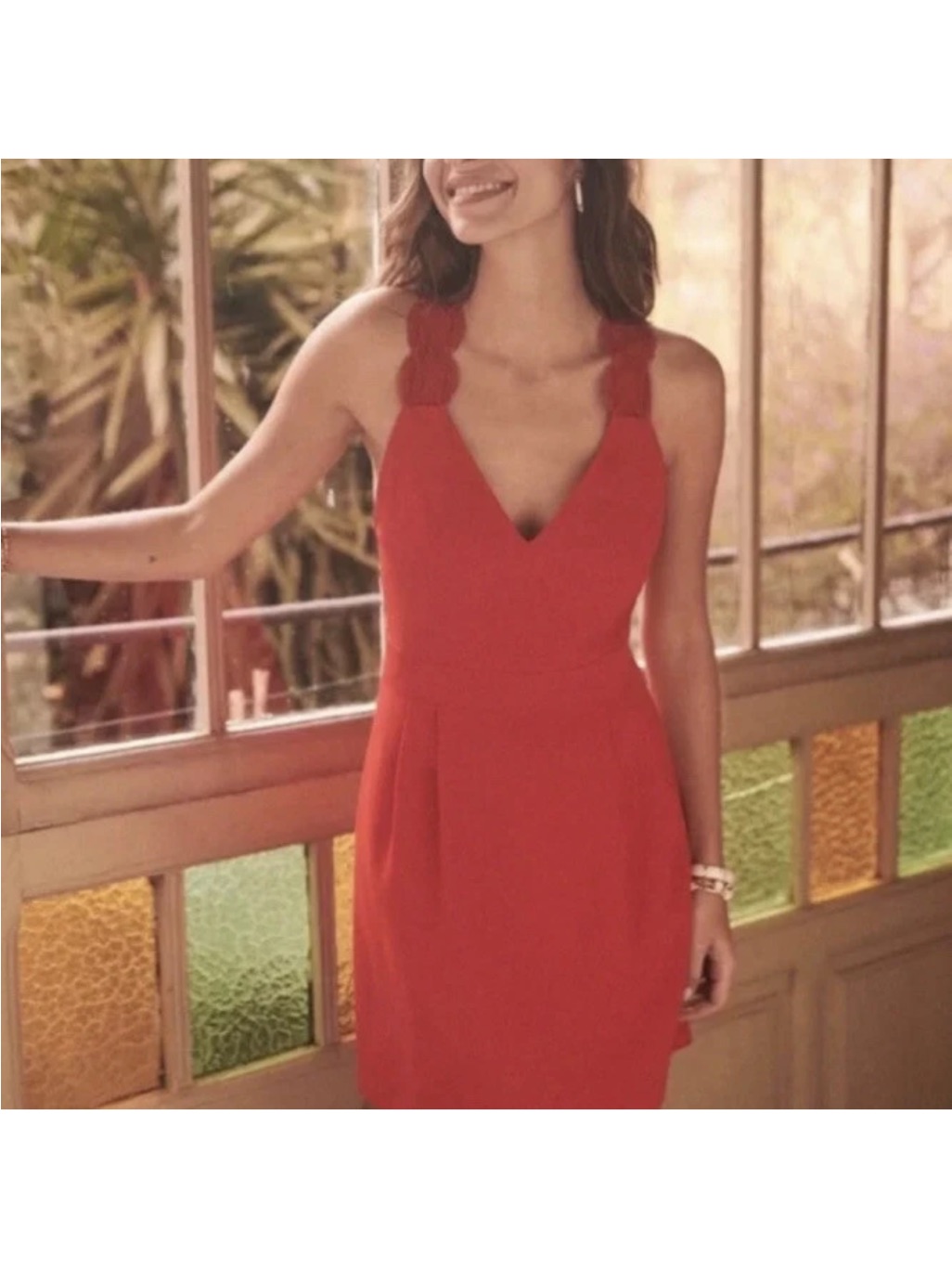 Szane Ombeline Lace Straps Open Back Mini Red Dress Size 36/ 4 Us